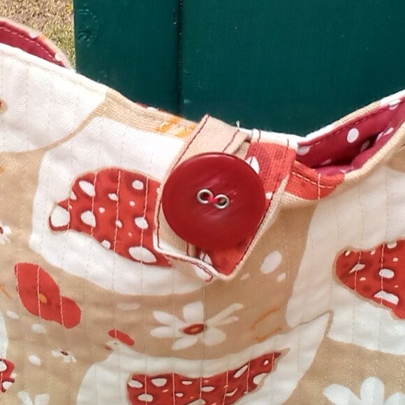 Handmade Tote Chickens  Flowers Striped Handles Polka Dot Lining. 21" X 13" NWOT - Picture 4 of 11
